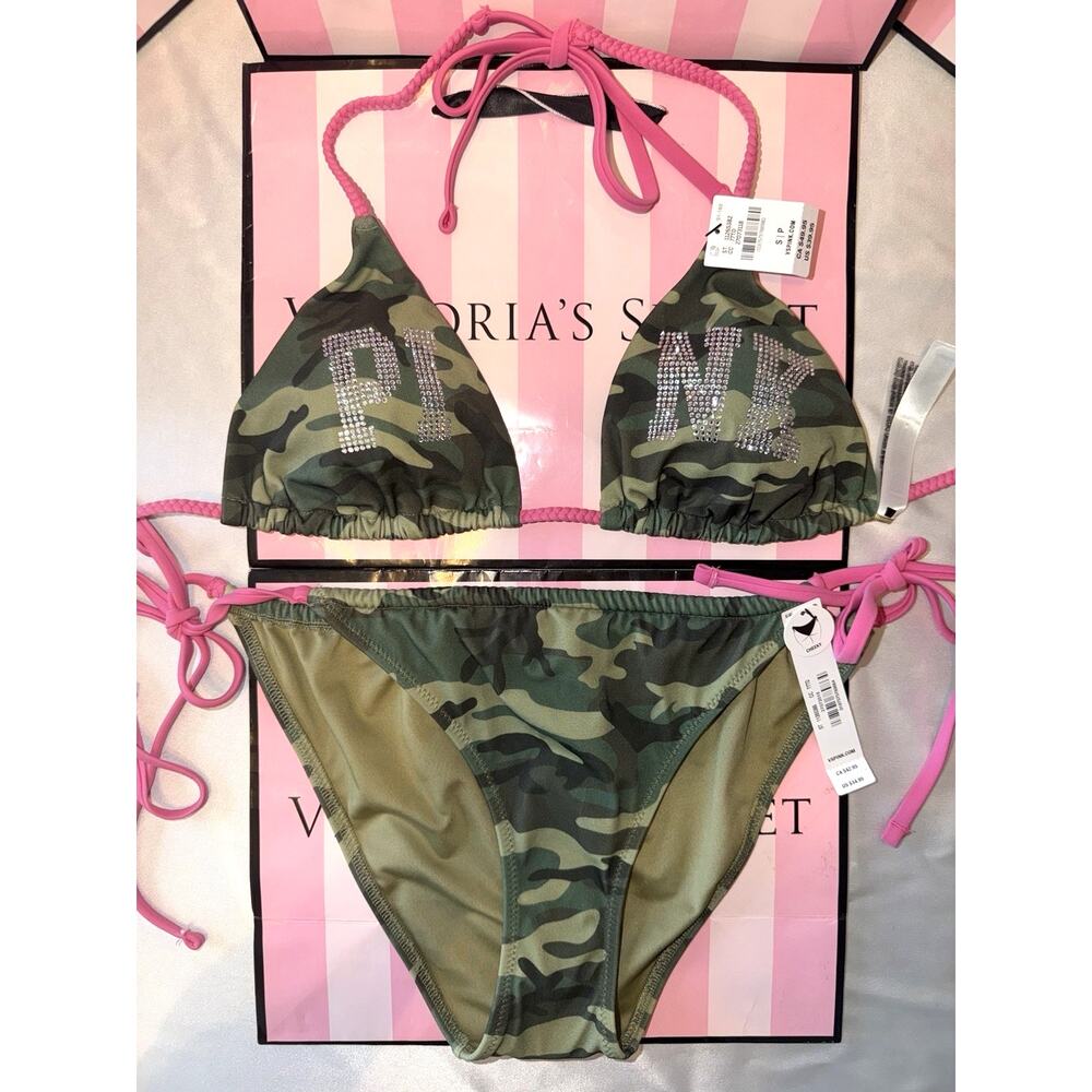 Victorias Secret PINK Bling Swim Suit Bikini Triangle Small Cheeky Bottoms
